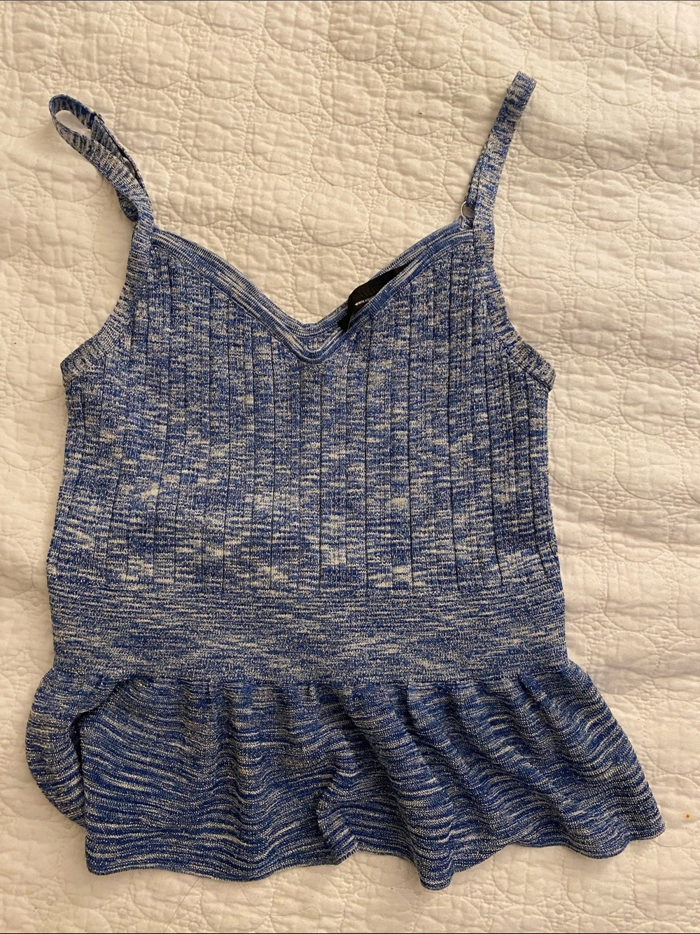 White House Black Market Blue and White Marled Knit Tank